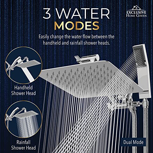 All Metal Shower Head 10" Dual Square Shower Head With Handheld Wand 71in Hose Set