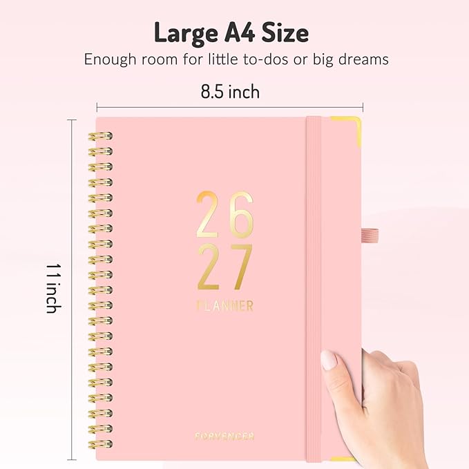 Jul 2026 - Dec 2027 Planner, Forvencer 18 Month Academic Planner 2026-2027, 8.5" x 11", Calendar Planner Weekly and Monthly, Daily Agenda Book, College School Supplies for Student Teacher, A4, Black