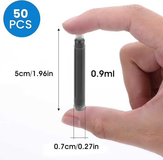 Amaxiu 50 Pcs Balck Fountain Pen Ink Cartridges, Fountain Pen Ink Refills Compatible with 3.4 mm Bore Diameter Calligraphy Pen Fountain Pen(3.4mm)