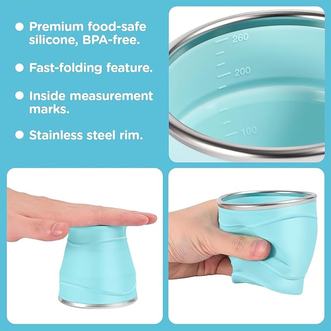 Foldable Cup,8.8oz/260ml Food Grade Silicone Drinking Cups - Hot Coffee Mug,for Camping Backpacking Outdoors Travel Women Men Kids Family