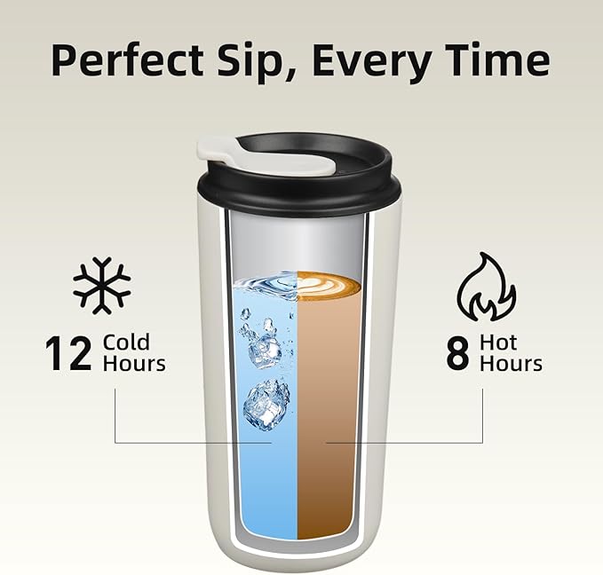 BJPKPK 16oz Insulated Tumbler with Lid,Travel Coffee Mug Stainless Steel,Leakproof Reusable Thermal Cup for Cold and Hot Drinks,White