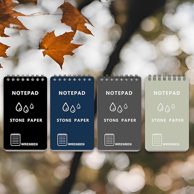 4PCS Weatherproof Spiral Notebook 3x5 Inch with Stone Graph Paper and PVC Cover, Small Pocket Notebook A7, All-Weather Steno Pads for Outdoor Field Adventure (Blue, 4 Pack)