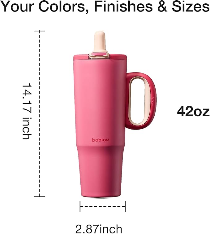 BABLOV 316L Stainless Steel Tumbler with Lid and Straw，40 oz Insulated Coffee Tumbler with Handle for Tea,Cold Hot Beverages at Home Office or on the Go Travel Mugs