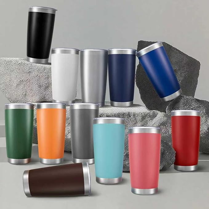 20 oz Tumbler Bulk with Lid Stainless Steel Insulated Tumblers Double Wall Vacuum Coffee Mug Powder Coated Tumbler Cups for Cold and Hot Drinks, Coffee, 6 pack