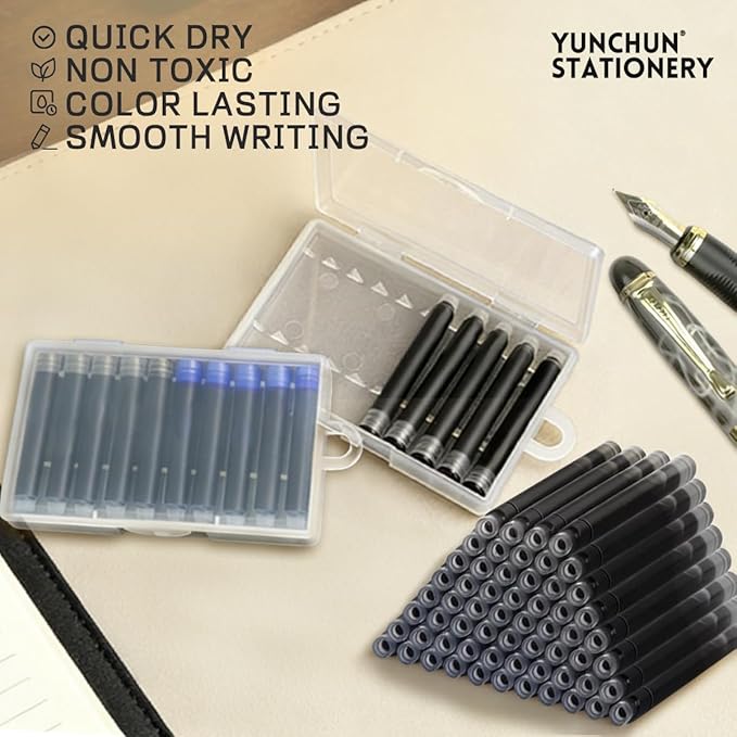 YUNCHUN 30PCS Fountain Pen Ink Refills, 2.6 mm Ink Cartridges Sets for Hongdian, Ink Pen Writing Supplies International Standard Ink Refills, Smooth Writing (Black + Blue)