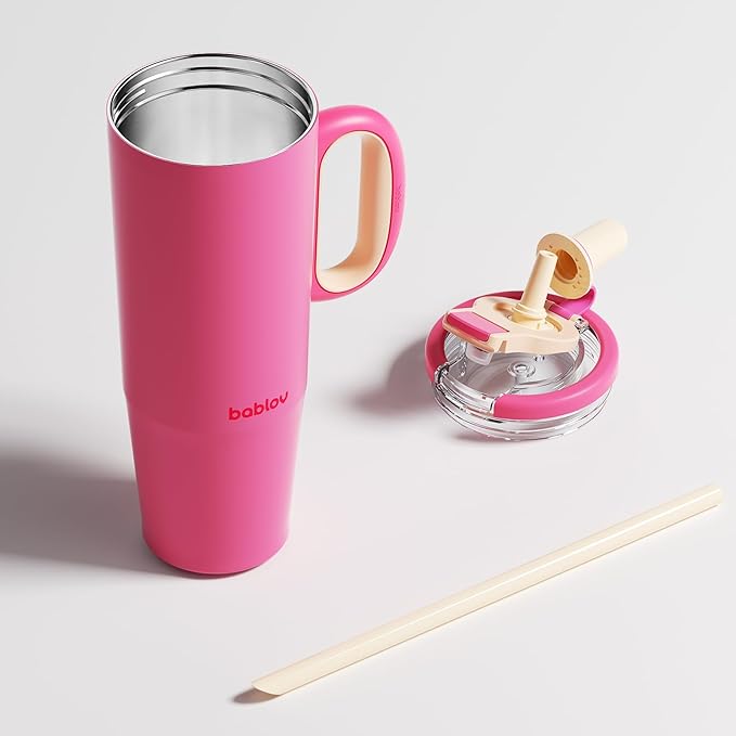 BABLOV 316L Stainless Steel Tumbler with Lid and Straw，40 oz Insulated Coffee Tumbler with Handle for Tea,Cold Hot Beverages at Home Office or on the Go Travel Mugs
