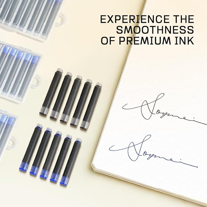 YUNCHUN 30PCS Fountain Pen Ink Refills, 2.6 mm Ink Cartridges Sets for Hongdian, Ink Pen Writing Supplies International Standard Ink Refills, Smooth Writing (Black + Blue)