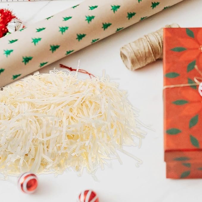 balacoo Paper Shred Filler and Crinkle Packing Paper, 2pcs 200g Natural Raffia Grass Shredded for Boxes, Party Favor Filling and Packaging Box Stuffing for Holiday and Wedding Wrapping