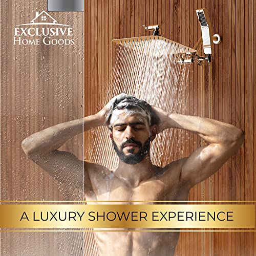 All Metal Shower Head 10" Dual Square Shower Head With Handheld Wand 71in Hose Set