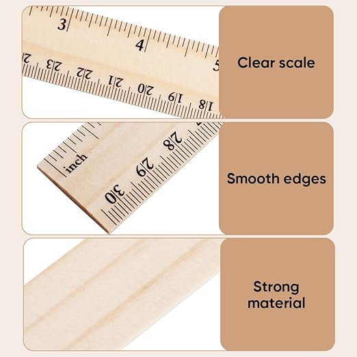 100 Pack Wooden Ruler 12 Inch - Wood Rulers Bulk for Classroom Students, 2 Scale Measuring Rulers with Centimeters & Inches - 30 cm Drafting Tools for Home Office School