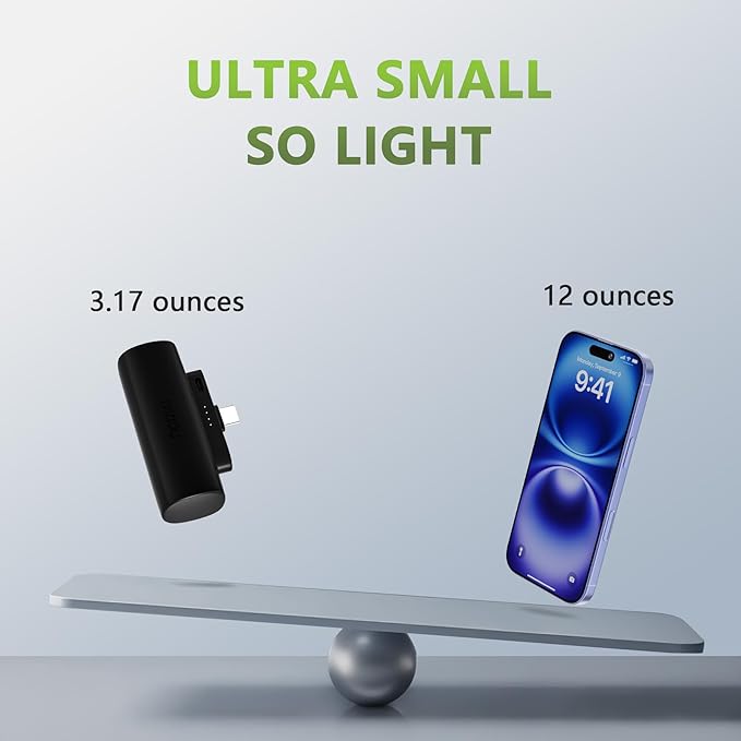 Miady 2-Pack 5000mAh Mini Portable Charger with Built-in Type C Connector, USB-C Output Charging Small Power Bank, Ultra-Compact Battery Pack Compatible with iPhone 17/16 Galaxy S24/S22 iPad (2 Black)