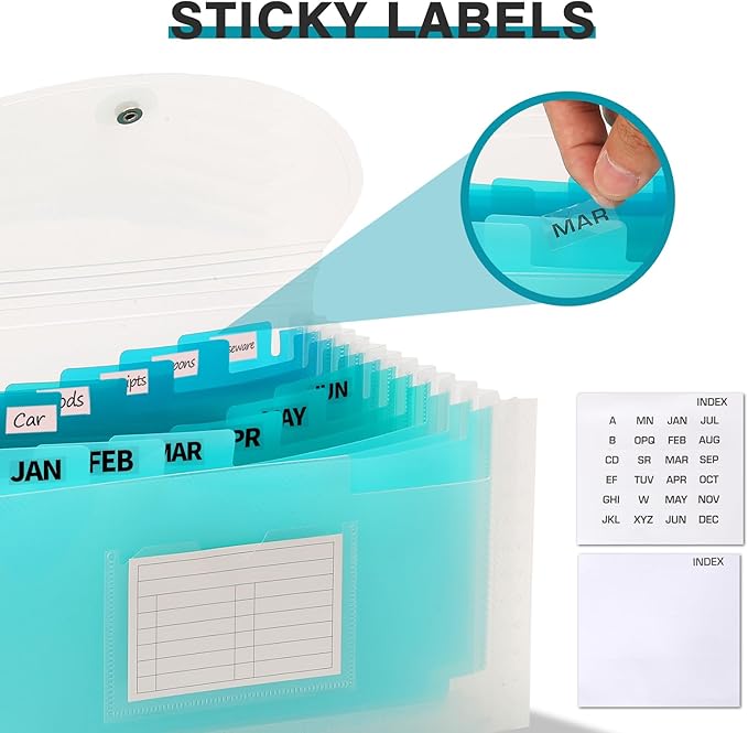 H4D Check Size 13 Pocket Expanding File Folder, Accordion File Organizer Wallet Case for Coupon Receipt Storage, 10 x 5.5 inches, Teal