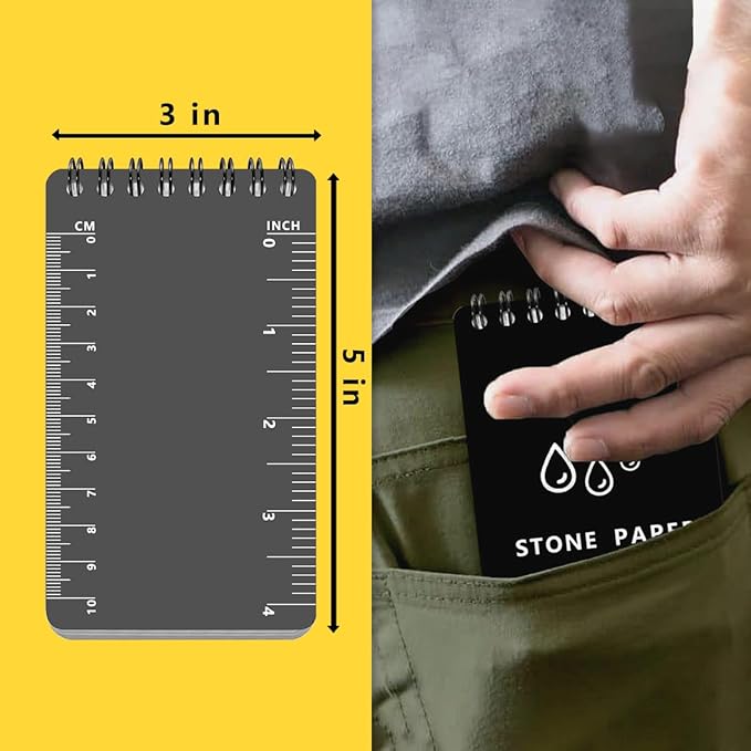 4PCS Weatherproof Pocket Spiral Notebook 3"x5" with Stone Graph Paper and PVC Cover, All-Weather Notepad A7 Steno Pads for Outdoor Field Military Tactical Memo (Grey, 4 Pack)