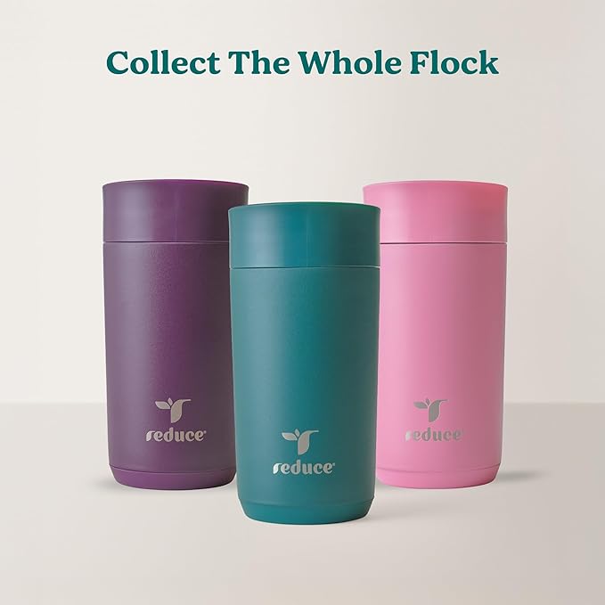 REDUCE Perk 10oz Insulated Coffee Tumbler – Leak-Proof with Lockable Lid and Vacuum Insulation–Durable Stainless Steel–Fits Car Cup Holders – One-Handed Travel Mug in Sand Leopard Print - Mineral Blue