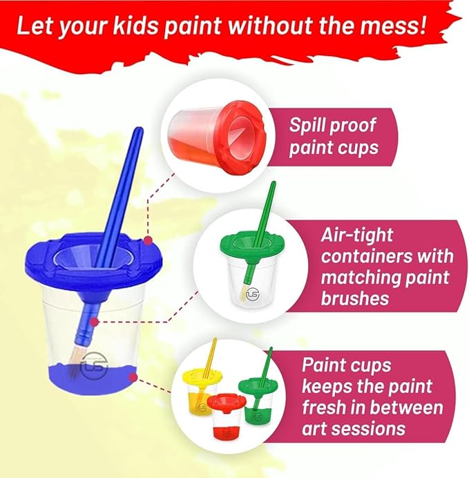 Kids painting Set, Washable Paint for Kids with Paint Cups and Toddler Paintbrushes, Nontoxic Washable Finger Paints 2 oz Each Bold Colors Toddler Painting Supplies Gifting Bundle