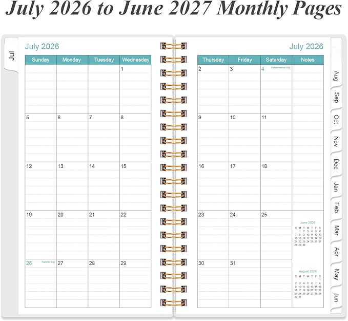2026-2027 Pocket Planner/Calendar - 2026-2027 Planner from July 2026 - June 2027, Planner 26-27 with 12 Tabs, Twin-Wire Binding, Inner Pocket, 3.75" x 6.75", Flower-B