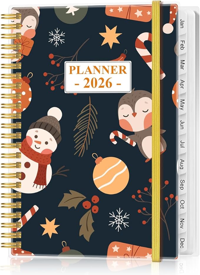 2026 Planner - Planner 2026 from January 2026 - December 2026, Weekly & Monthly Planner Spiral Bound with 12 Monthly Tabs, Inner Pocket, 6.4" x 8.5", Snowman