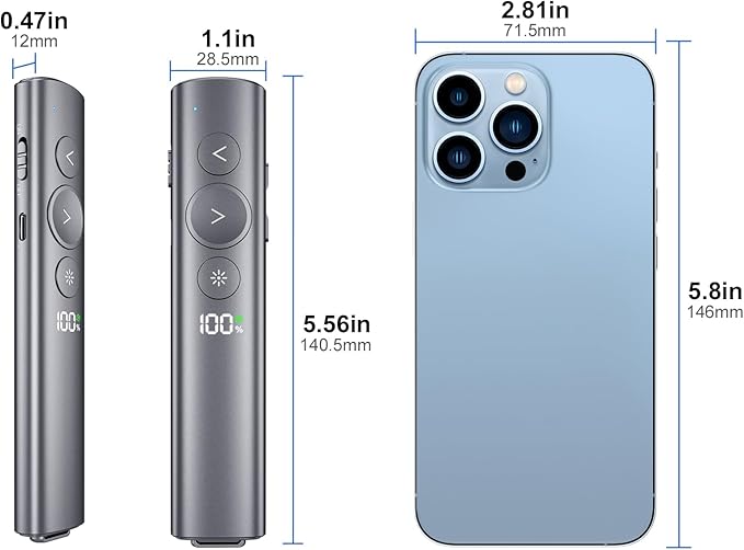 (2 Unit) Power Display Wireless Presenter Remote, Rechargeable Presentation Clicker with Red Laser Pointer for PowerPoint, Slide Advancer for Mac, Windows, Laptop, Classroom, Office