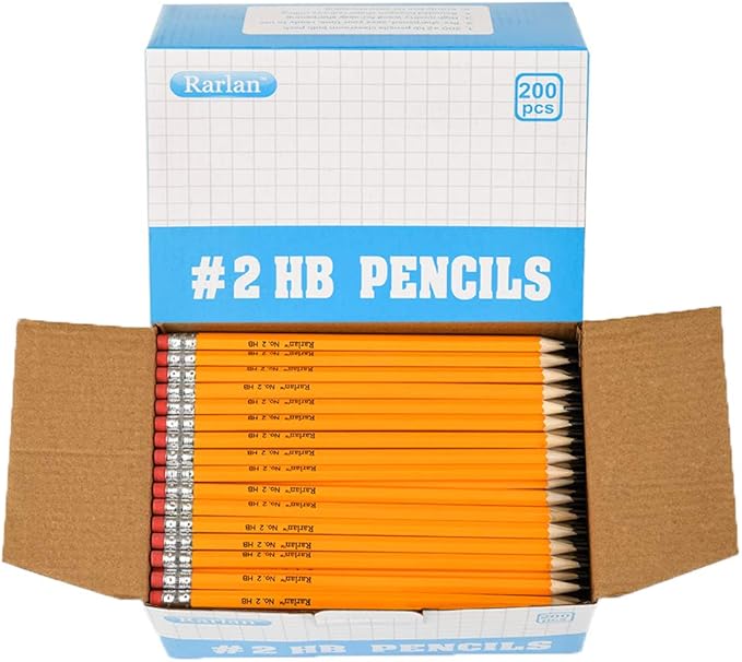 Rarlan Wood-Cased #2 HB Pencils, Pre-sharpened, 200 Count Bulk Pack