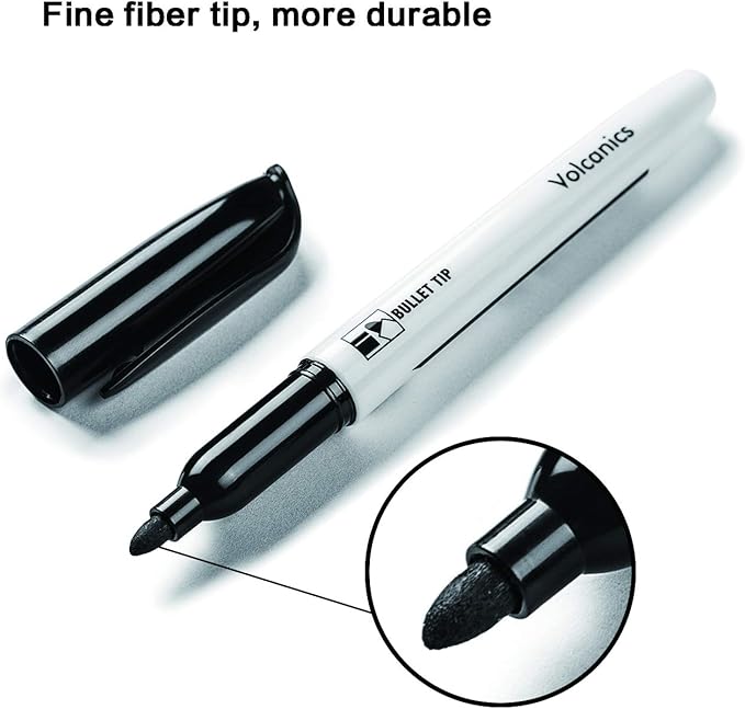 Volcanics Black Dry Erase Markers Low Odor Fine Whiteboard Markers Thin Box of 125