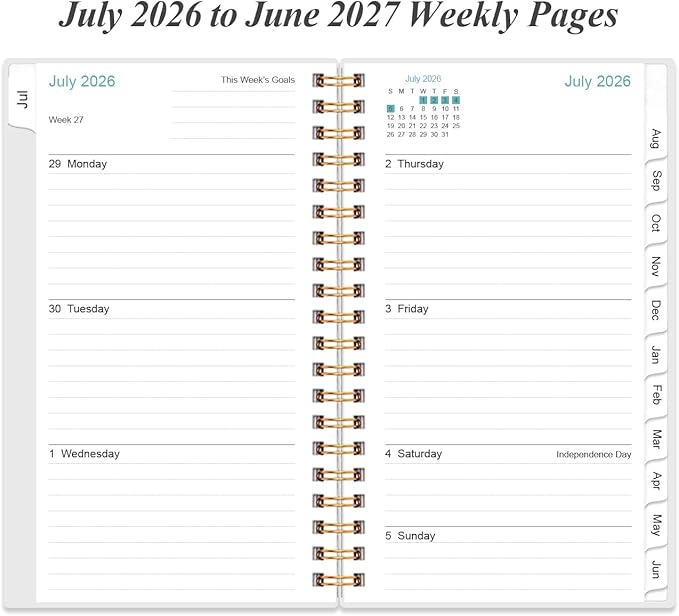 2026-2027 Pocket Planner/Calendar - 2026-2027 Planner from July 2026 - June 2027, Planner 26-27 with 12 Tabs, Twin-Wire Binding, Inner Pocket, 3.75" x 6.75", Flower-B