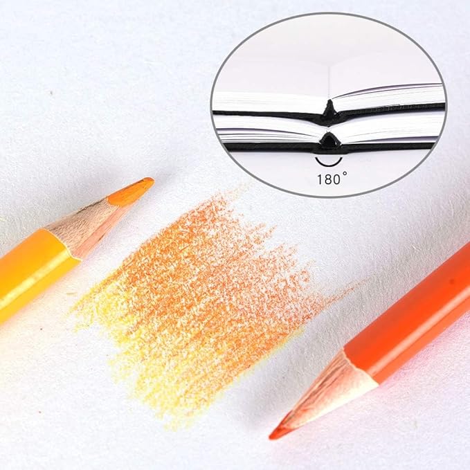 Mifuner Square 5.1x 5.1 165gsm Colored Pencil Paint Journal Hardbound 128pgs (64Sheets Front Back Cold Pressed) Travel for Colored Pencil Sketch Handmade Cloth Cover Notebook. Pink Yellow Flower