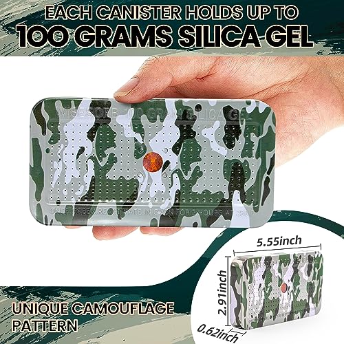 100 Gram Camouflage Gun Safe Dehumidifier Silica Gel Canister Rechargeable Dehumidifier Desiccant Reusable Indicating Desiccant Moisture Absorber with Visible Window [4PACK] (4 Count)