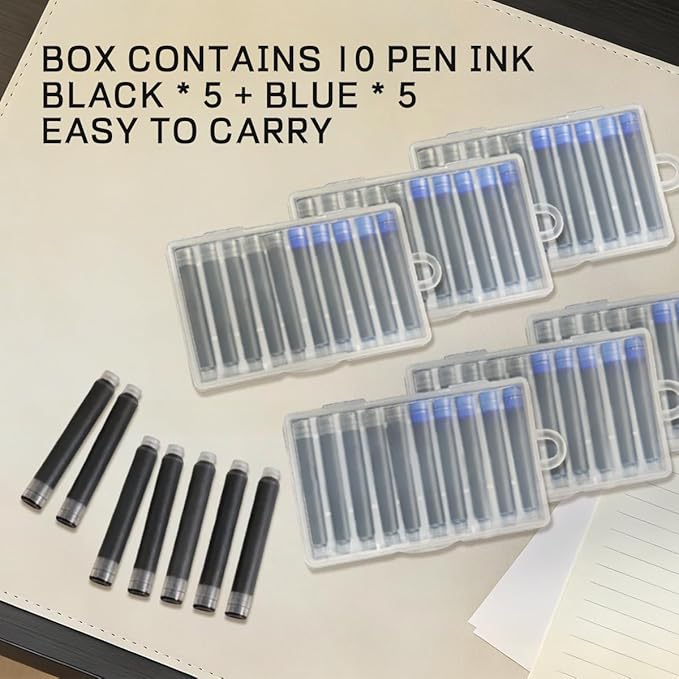 YUNCHUN 30PCS Fountain Pen Ink Refills, 2.6 mm Ink Cartridges Sets for Hongdian, Ink Pen Writing Supplies International Standard Ink Refills, Smooth Writing (Black + Blue)