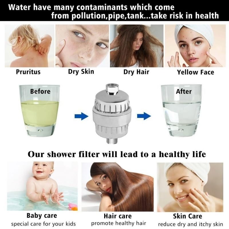 20 Stage Shower Hard Water Purification Filter Showerhead Activated Carbon Water Purifier Chlorine Removal Reduce Dry Itchy Skin
