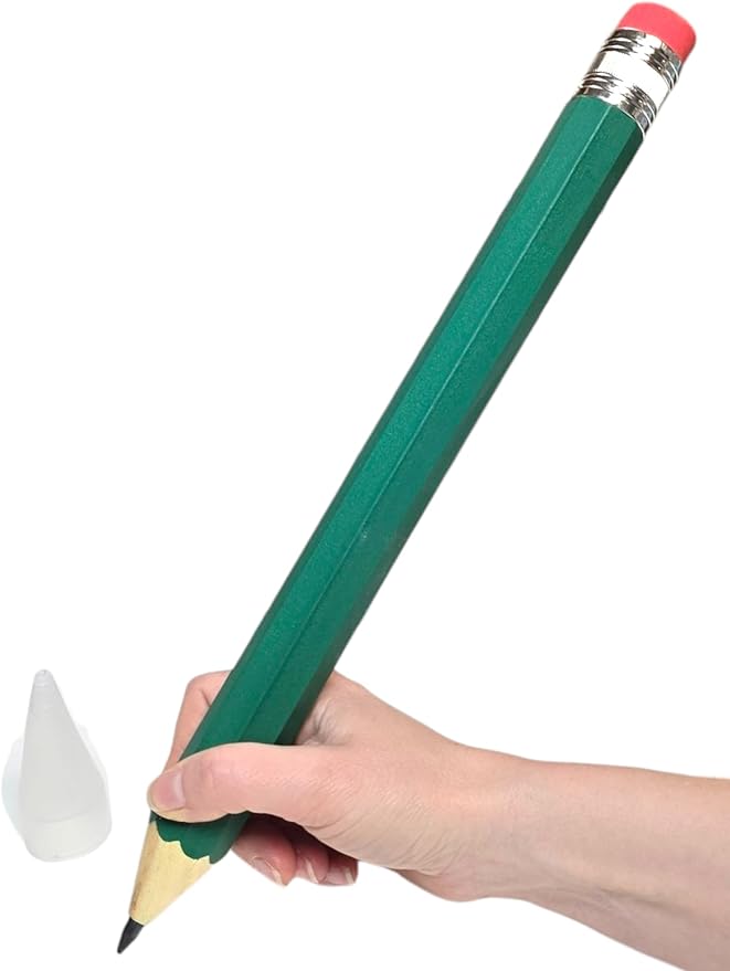 Zugar Land Giant Pencil 15" (4 Colors Available: Orange, Yellow, Blue and Green) Real Wood. Already Sharpened. Large Wooden Jumbo Pencils with Pink Top Erasers (24 Pack in Display Box)