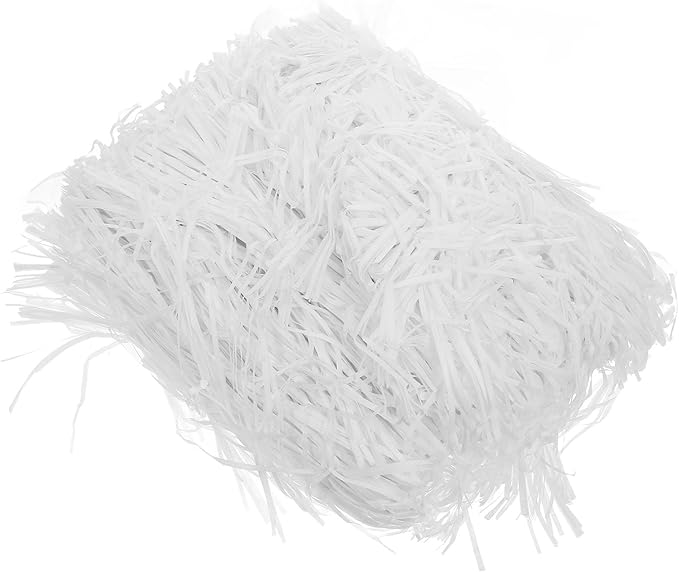 Angoily White Raffia Crinkle Paper Shredded Filler 500g, Basket Filler and Packing Box Shredding Filling for Box Decoration and Packaging Supplies