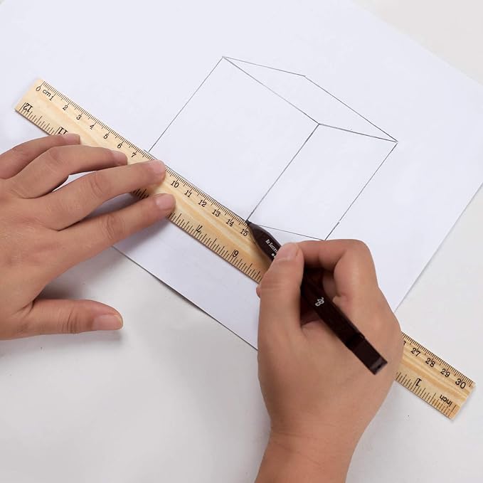 KINJOEK 72 Packs 30cm 12 Inch Wooden Rulers, 2 Scale Imperial Metric Double Sided Pine Wood School Measuring Ruler Bulk for Home Classroom Student Office Use Drafting Supplies