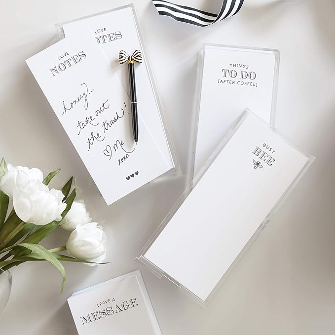 Santa Barbara Design Rectangular Acrylic Notepaper Holder with 125 Sheets Heavyweight Paper, 10" x 4.5", Love Notes