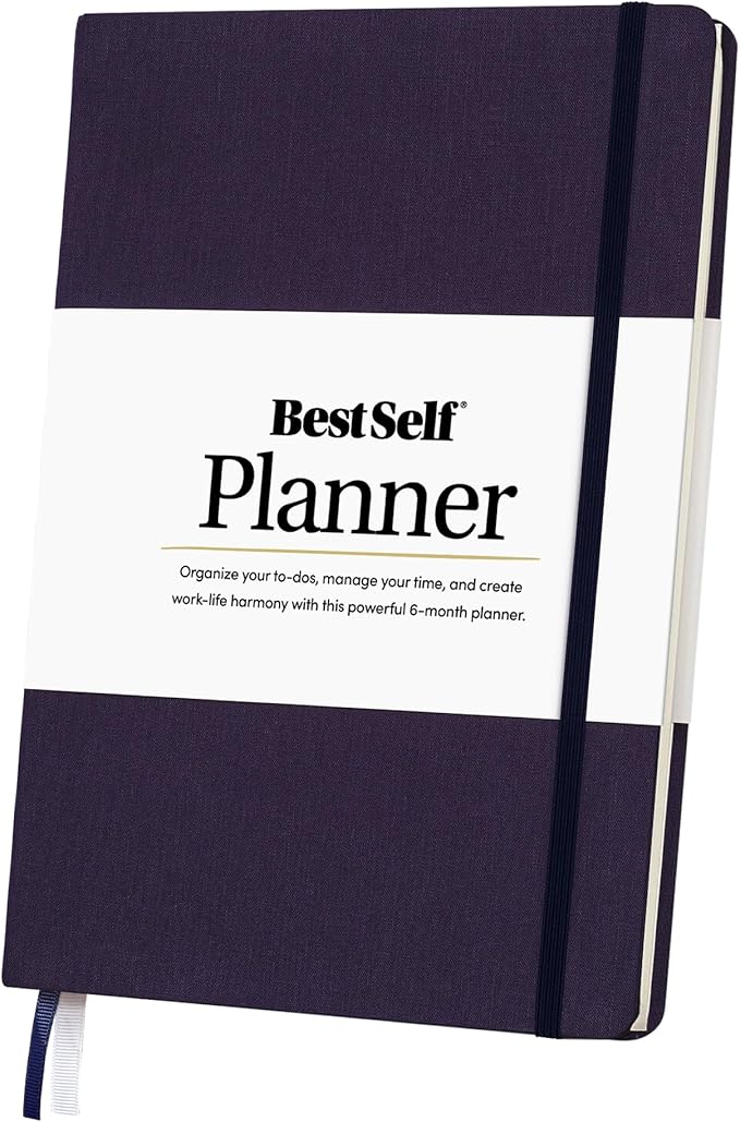 BestSelf Self Planner – 6-Month Undated Life Planner for Goal Setting, Time Management & Productivity – 7"x10" Navy Notebook