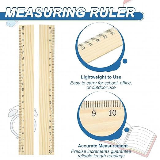 PATIKIL 8 Inch Wooden Rulers, 24Pcs Drafting Ruler Measuring Drafting Tools with Centimeters for Office Home Teacher Drawing Supplies, Wood