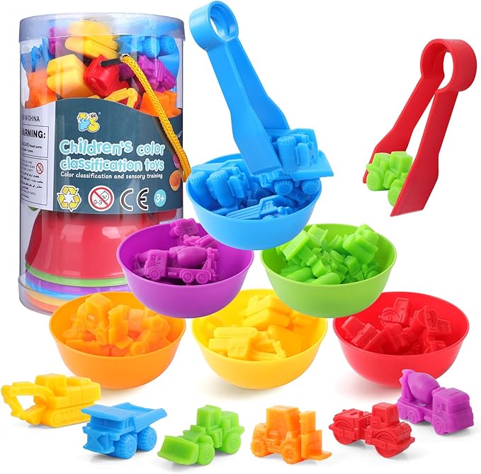 USATDD Counting Construction Vehicles Color Sorting Preschool Learning Matching Games Fine Motor Skills Toys Montessori Classroom Sensory Table Toys for Kids for Toddlers 3 4 5