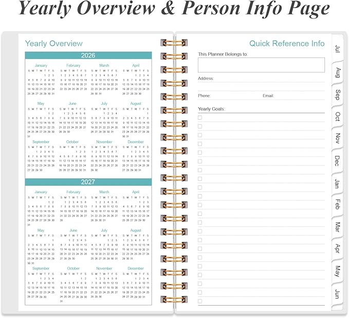 2026-2027 Pocket Planner/Calendar - 2026-2027 Planner from July 2026 - June 2027, Planner 26-27 with 12 Tabs, Twin-Wire Binding, Inner Pocket, 3.75" x 6.75", Flower-B