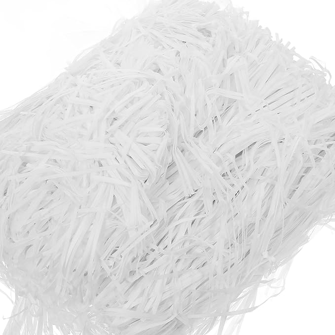 Angoily White Raffia Crinkle Paper Shredded Filler 500g, Basket Filler and Packing Box Shredding Filling for Box Decoration and Packaging Supplies
