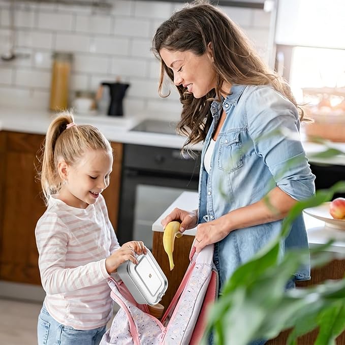 GOLDEN KEY 27oz Stainless Steel Bento Box for Kids with Leak-Proof Condiment Container and 3 Compartments, Lunch Box for Carrying Meals, Snacks, and Fruits, Freezable and Dishwasher Safe (Purple)