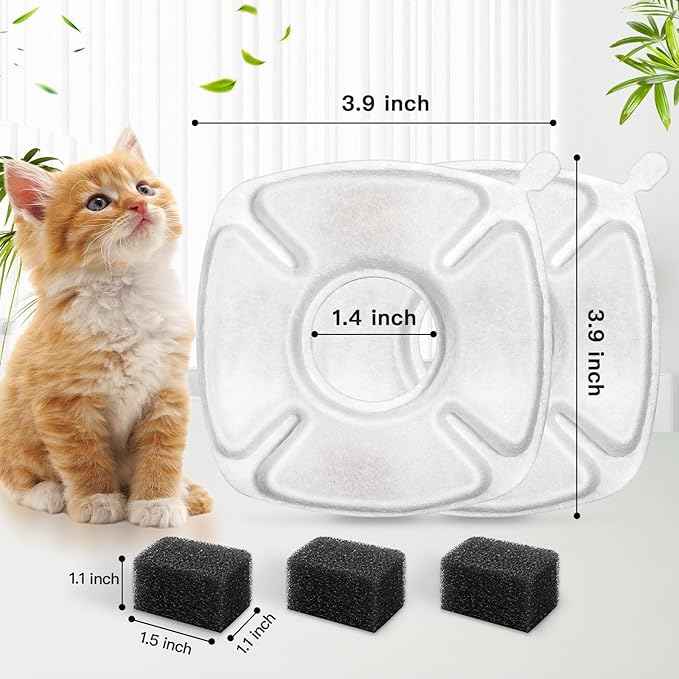 32 Pcs Cat Water Fountain Replacement Filters, 16 Pack Filters 16 Pack Pre- Sponges Fit for 67oz, 95oz, 135oz Automatic Pet Fountain Dog Water Dispenser