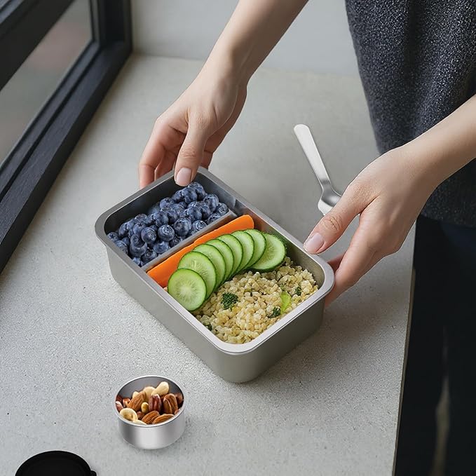 Stainless Steel Bento Box Set for Adult - 42oz Leak-Proof Lunch Box Containers with Thermo, Insulated Bag for Work Travel Dining Out
