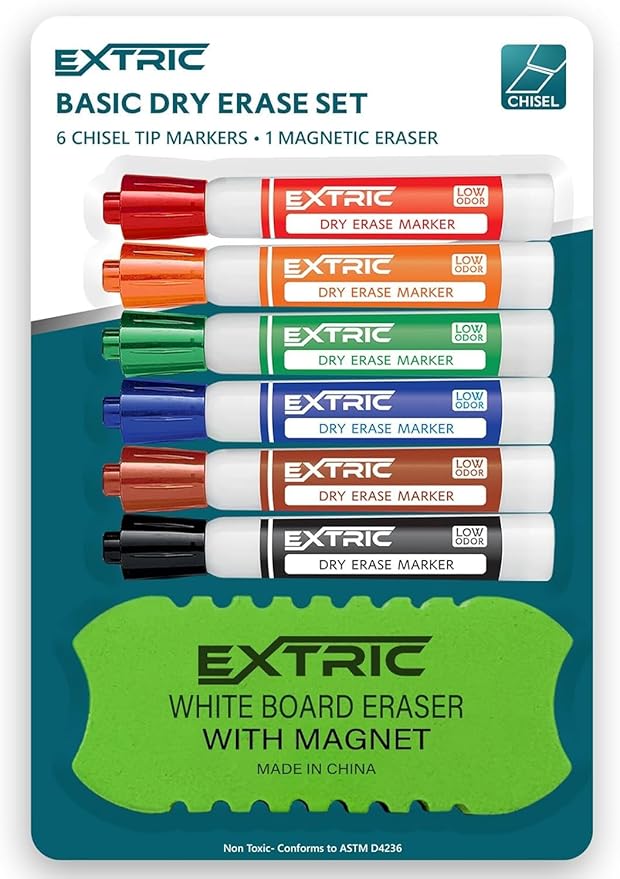 Dry Erase Markers Chisel Tip, 6 Whiteboard Markers, Dry Erase Marker with Eraser 6 Pack White Board Marker for Kids, School Supplies and Teachers