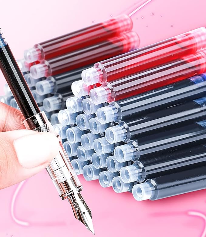 35 Pieces Ink Cartridges for Fountain Pen with Storage Box, 3.4 mm Bore Diameter, Red