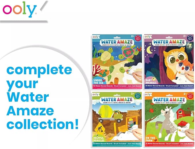 Ooly Water Amaze - Includes 12 Reveal Boards & Brush, Reusable Reveal Pads for Kids, Coloring Books for Toddlers, Paint with Water Books, Gifts for Kids - On The Farm