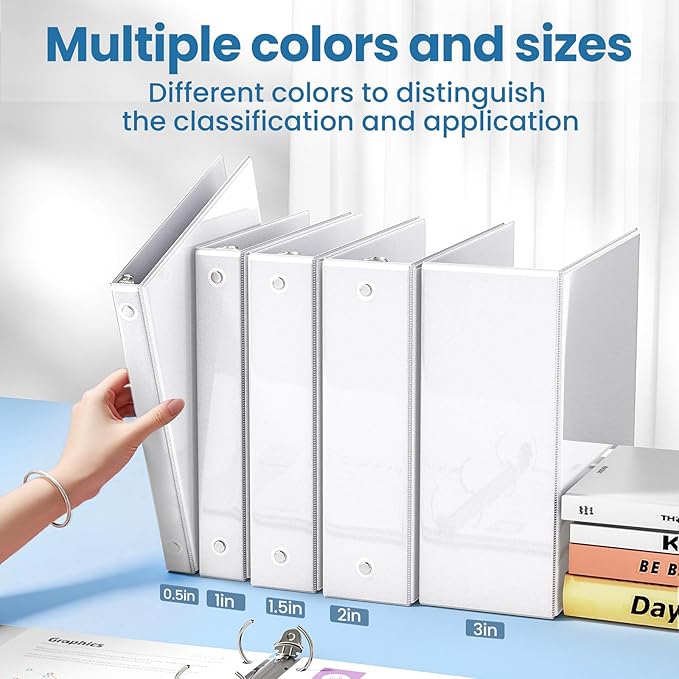 SUNEE 3 Ring Binder 2 Inch 2 Pack, Clear View Three Ring PVC-Free (Fit 8.5x11 Inches) for School or Office Supplies, White