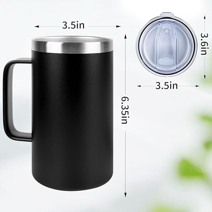 22oz Insulated Coffee Mug with Handle & Leak-Proof Lid - Double Wall Stainless Steel Travel Tumbler Bulk for Commute/Office/Home, Mint Green, 4 Pack