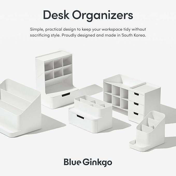 BLUE GINKGO Hive Desk Organizer – Vertical 6-Compartment, Full-drawer Storage – Space-Saving Pen Holder, Stationery Storage – Organizer for Office, School Supplies, Makeup (Made in Korea, Green)