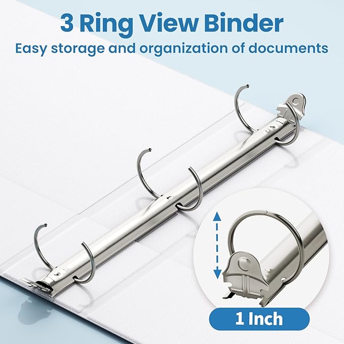 SUNEE 3 Ring Binder 1 Inch 2 Pack, Clear View Binder Three Ring PVC-Free (Fit 8.5x11 Inches) for School or Office Supplies, White