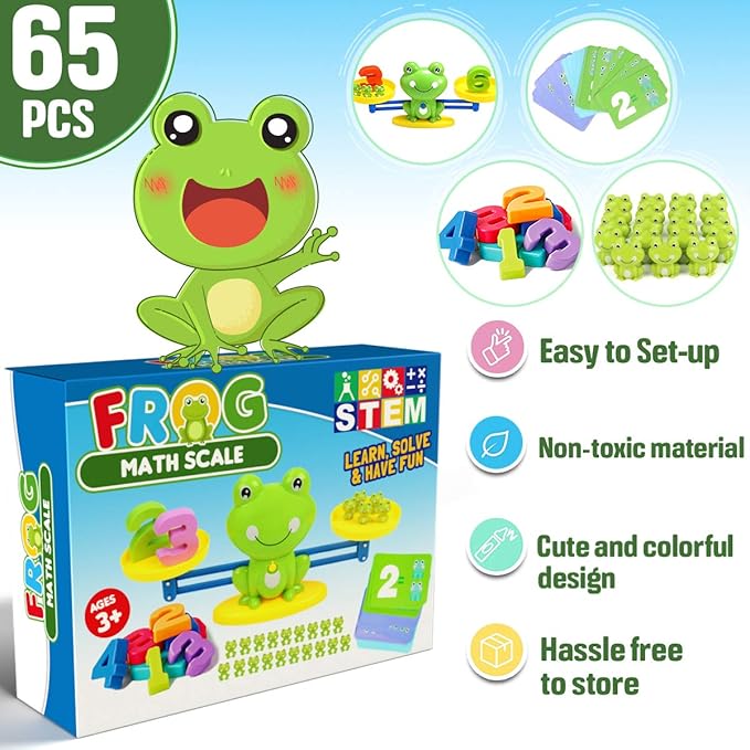 CozyBomB™ Homeschool Kindergarten Frog Scale Cards Balance Board Game - Preschool Math Learning Stem Montessori Toys Educational Gifts for Boy Girl Ages 3 4 5 6 Year Old Birthdays Christmas Holidays