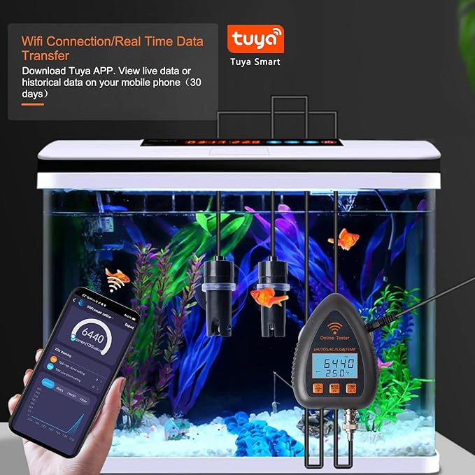 Smart PH Meter PH TDS EC S.G Temp Water Quality Tester Online Aquarium Pool Hydroponics Data Logger Monitor